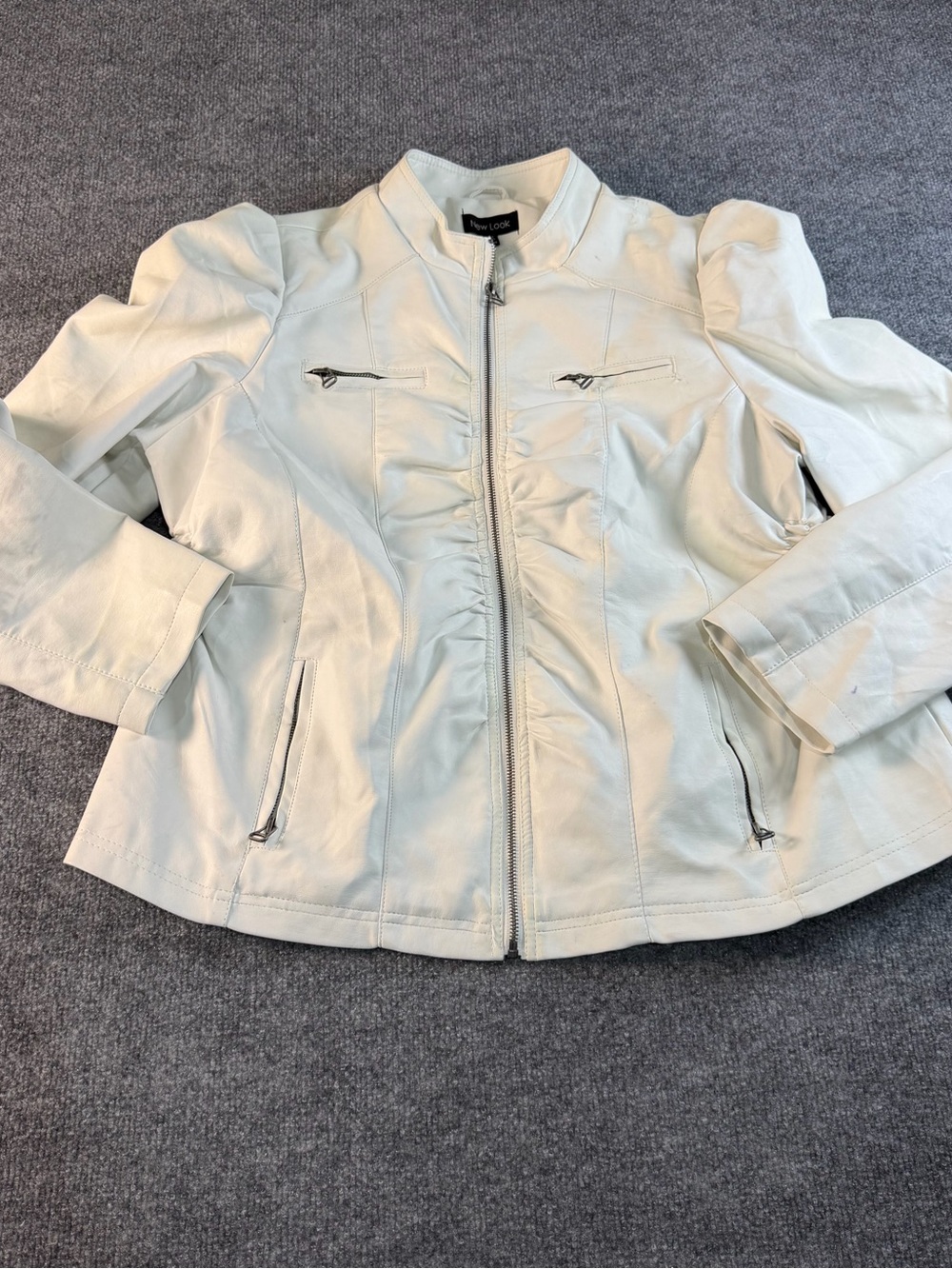 New Look Cream Faux Leather Zip Jacket